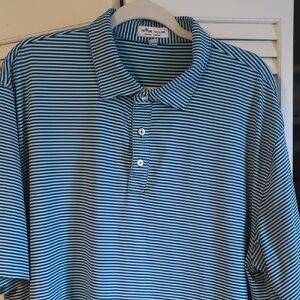 Peter Millar Blue and Green Striped Men's Polo Shirt XXL